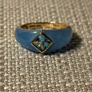 14KT gold blue jadeite and topaz ring